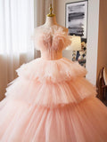 Pink Tulle Layers Ruffles Long Prom Dress, Beautiful Sweet 16 Dress Party Dress HZ0429