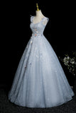 Enchanting Sky Blue Glitter Tulle Ball Gown, Beautiful A-Line Party Dress HZ0429
